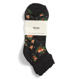 STEMS Black Anna Floral Ankle Socks